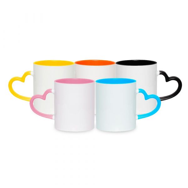 Caneca Colorida para Sublimação Alça Coração
