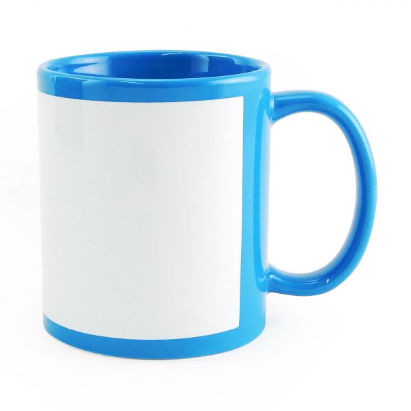 Caneca Ceramica Azul Com Tarja Branca Sublimação